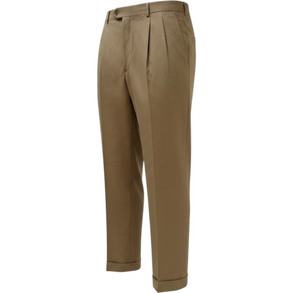 Brooks Brothers Saxon Dress Pants Mens Tan Pleated Wool Cuffed USA Size 37W - Picture 1 of 9